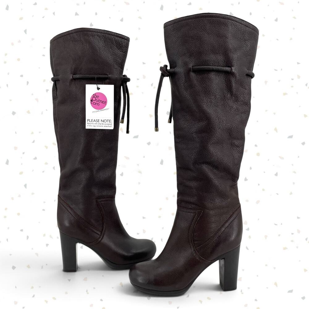 See By Chloe Tall Leather Boots Chocolate Brown Wool Lined High Heeled Size 37.5